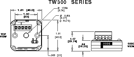 Potentiometer,Position,Input,Two Wire Transmitter,50mm x 50mm,Model TW301,Wilkerson Instrument